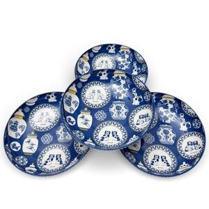 Prima Design Set of 4 Blue Chinoiserie Staffordshire Spaniel Dog Dinner Bowls